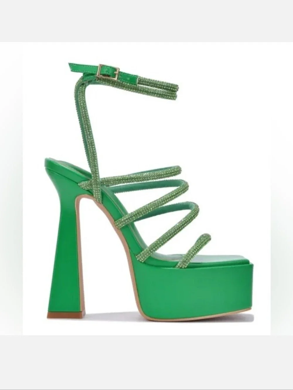 Green Rhinestone Strappy Platform Heels